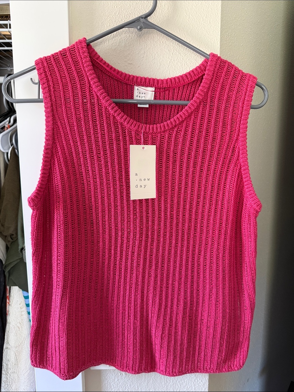 a new day Hot Pink Ribbed Sleeveless Crew Neck Sweater Tank